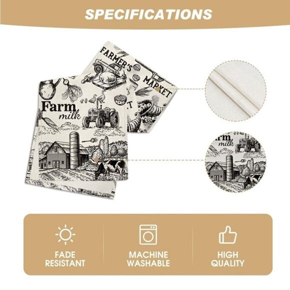 Tractor Milk Farm Table Runner, Cow House Fall Kitchen Dining Table Decoration - Picture 2 of 7